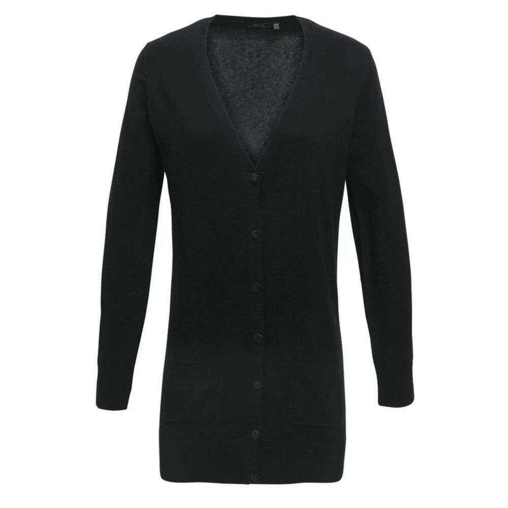 Premier Womens/Ladies Longline V Neck Cardigan / Black